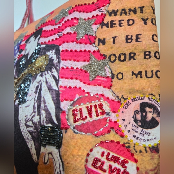 Ashley M ELVIS Presley purse handbag tote style bag double strap Beaded The King - Picture 6 of 11
